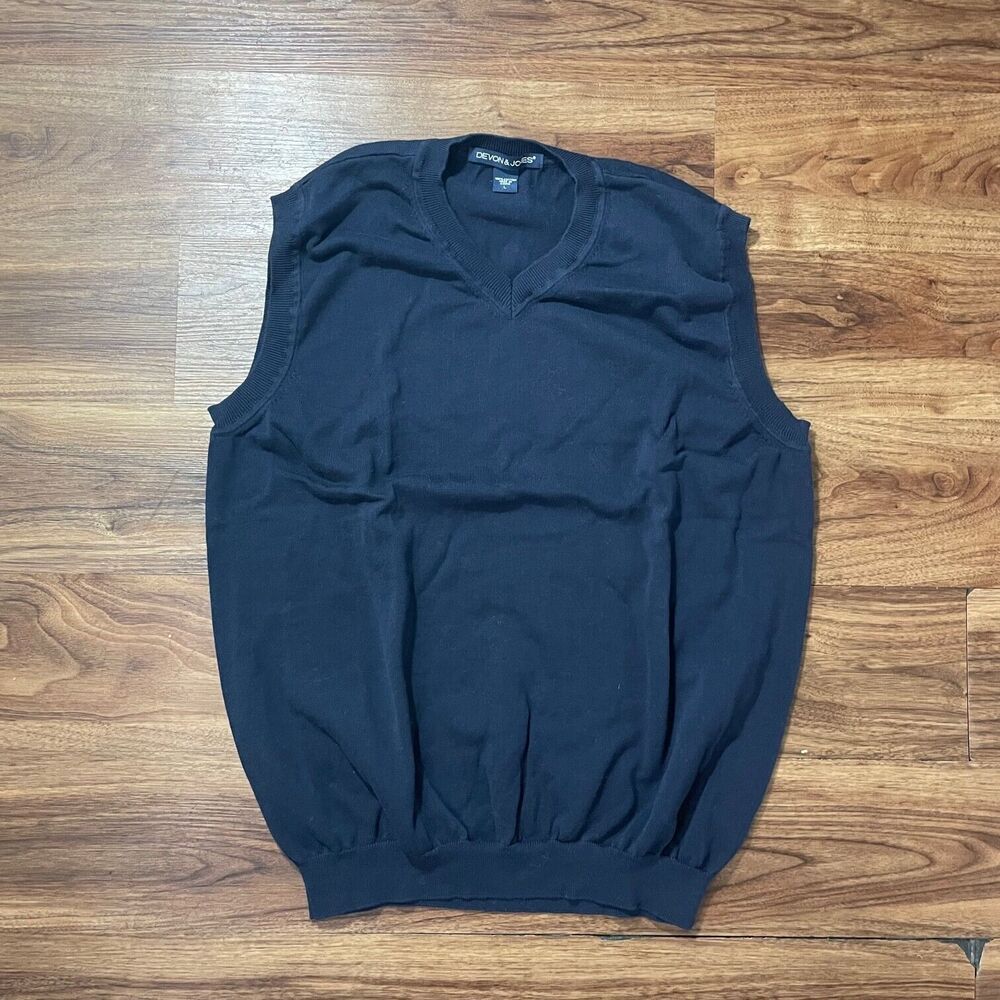 Devon & Jones Sweater Vest Men's Navy Blue V-Neck Sleeveless Pullover Size Large